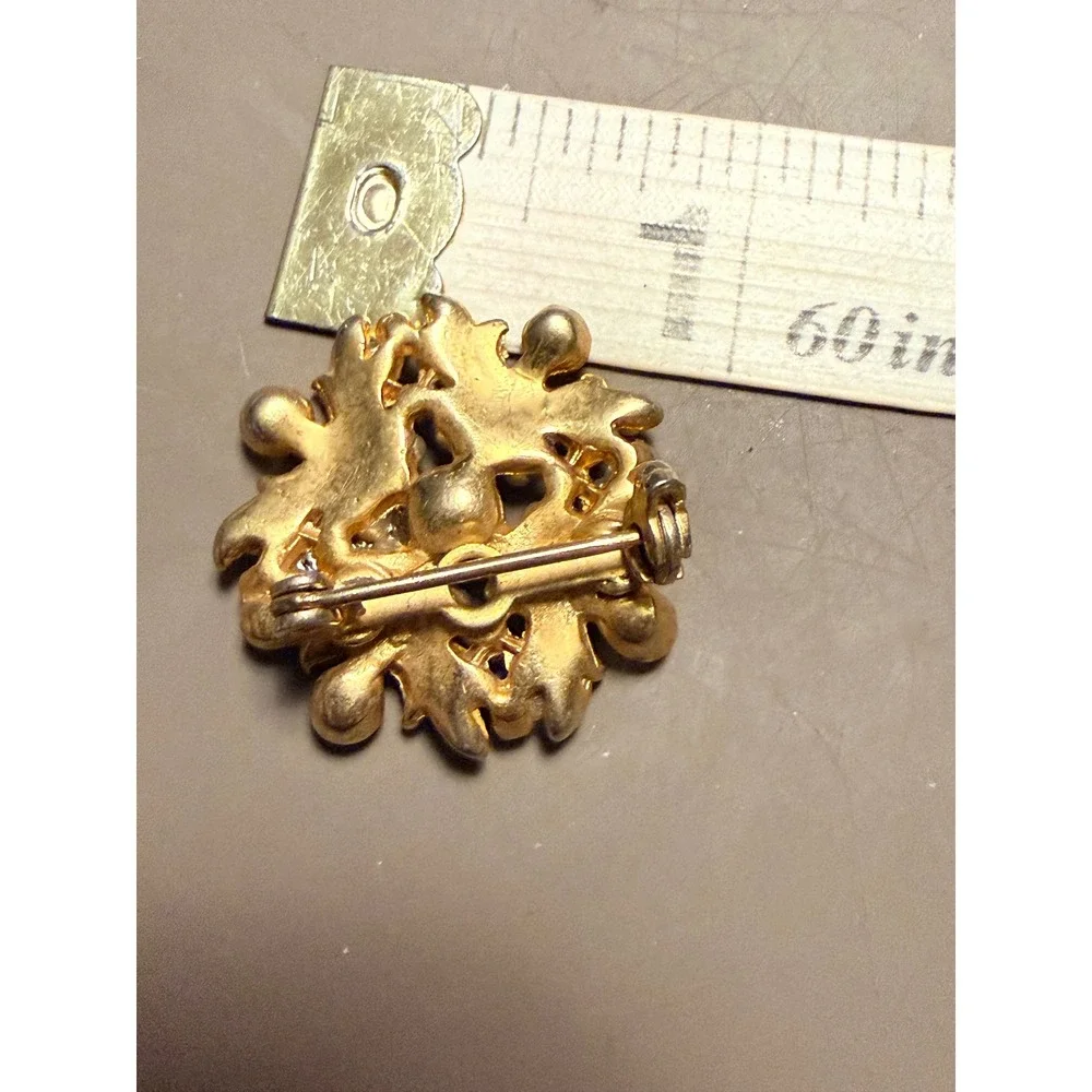 Vintage Gold Tone Faux Pearl Blue Cabochon Floral Cluster Brooch Pin Victorian